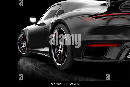 Auto sportiva nera generica senza marchio al buio: Illustrazione 3D Foto Stock
