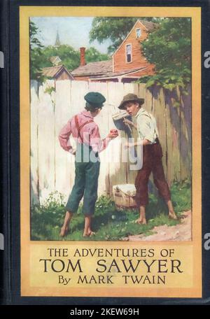 Illustrazione di copertina per l'edizione 1910 di Harper & Brothers delle avventure di Tom Sawyer di Mark Twain dell'artista americano Worth Brehm. Foto Stock