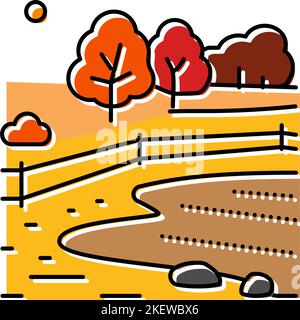 landskape rosso arancione autunno colore icona vettore illustrazione Illustrazione Vettoriale