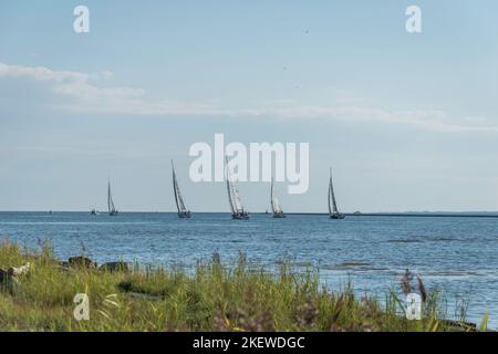 Estate a Parnu pietra jetty Estonia Foto Stock