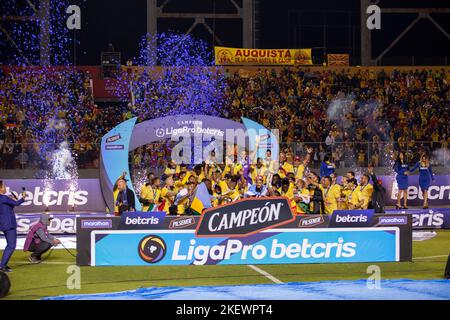 Aucas vince e celebra la coppa nazionale ecuadoriana liga pro per la prima volta nella storia Foto Stock