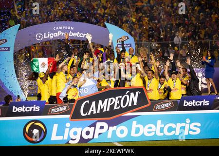 Aucas vince e celebra la coppa nazionale ecuadoriana liga pro per la prima volta nella storia Foto Stock