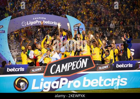 Aucas vince e celebra la coppa nazionale ecuadoriana liga pro per la prima volta nella storia Foto Stock