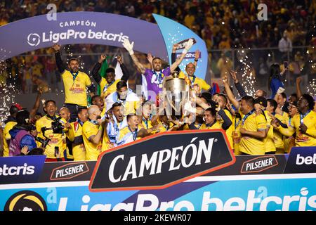 Aucas vince e celebra la coppa nazionale ecuadoriana liga pro per la prima volta nella storia Foto Stock