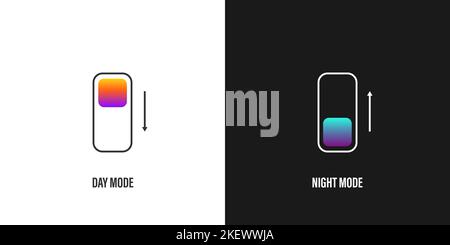 Icona dell'interruttore della modalità oscura. Concetto di progettazione dell'interfaccia dell'app. Applicazione gadget modalità giorno e notte. Illustrazione vettoriale Illustrazione Vettoriale