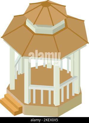 Gazebo esterno Icon vettore isometrico. Bella gazebo in legno vuoto icona strada. Struttura architettonica in legno Illustrazione Vettoriale