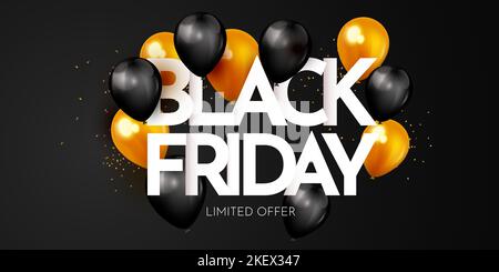 Banner del Black Friday. Modello per la promozione, la pubblicità, la pubblicità online, i social media e la pubblicità della moda. Illustrazione vettoriale. Illustrazione Vettoriale