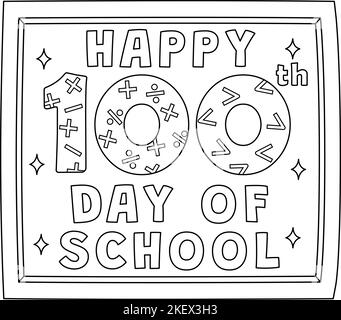 Happy 100th giorno di scuola isolato colorazione pagina Illustrazione Vettoriale