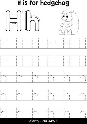 Seduta Hedgehog Tracing Letter ABC colorazione H Illustrazione Vettoriale