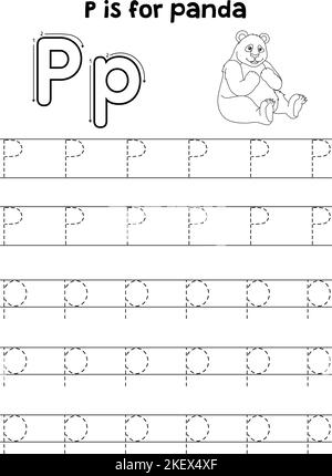 Panda Animal Tracing Letter ABC colorazione pagina P Illustrazione Vettoriale