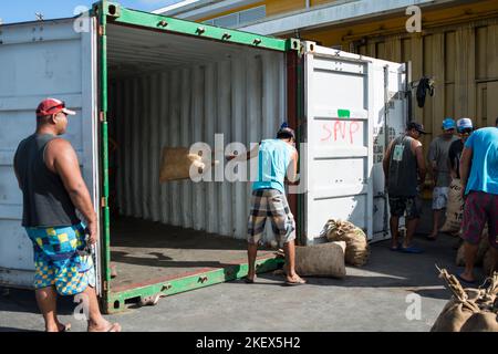 Caricamento di copra, Polinesia francese Foto Stock