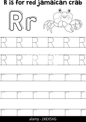 Rosso giamaicano Crab Tracing Letter ABC colorazione R Illustrazione Vettoriale