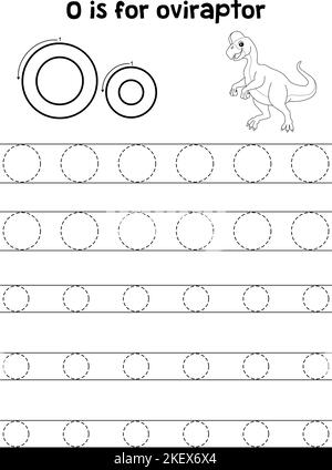 Oviraptor Dinosaur Tracing Letter ABC Coloring o Illustrazione Vettoriale