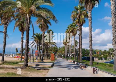 Salou Spagna passeggiata con palme da spiaggia nella Costa Dorada città turistica Foto Stock