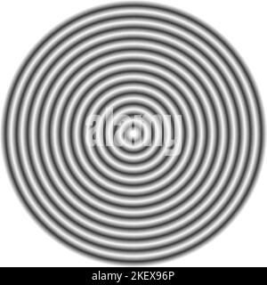 Impostazione cerchi di ondulazione concentrici. Sonar o suono Wave rings collezione. Informazioni sull'icona dell'epicentro, del target e del radar. Segnale radiale o elementi di vibrazione. Illustrazione Vettoriale