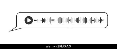 Messaggio audio nel riquadro del fumetto vocale. Elemento grafico chat con riproduzione di onde sonore isolate su sfondo bianco. Online Messenger, radio, podcast, interfaccia app mobile. Illustrazione del contorno vettoriale Illustrazione Vettoriale