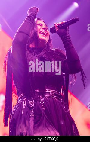 Londra, UK, 14/11/2022, cantante Amy Lee della rock band Evanescence che si esibisce in concerto al O2 di Londra. Credit: John Barry/Alamy live news Foto Stock