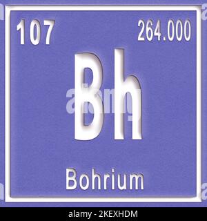 Elemento chimico Bohrium, segno con numero atomico e peso atomico, elemento Tavola periodica Foto Stock