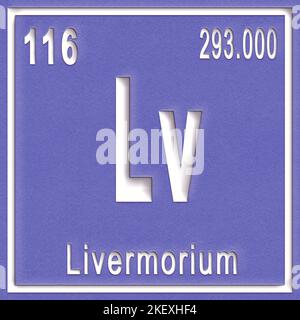 Elemento chimico del Livermorium, segno con numero atomico e peso atomico, elemento Tavola periodica Foto Stock