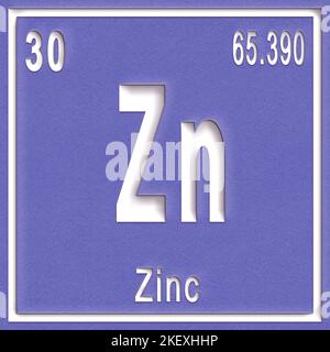 Elemento chimico zinco, segno con numero atomico e peso atomico, elemento Tavola periodica Foto Stock