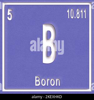 Elemento chimico al boro, segno con numero atomico e peso atomico, elemento Tavola periodica Foto Stock