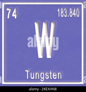 Elemento chimico del tungsteno, segno con numero atomico e peso atomico, elemento Tavola periodica Foto Stock