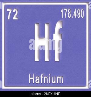 Elemento chimico afnio, segno con numero atomico e peso atomico, elemento Tavola periodica Foto Stock
