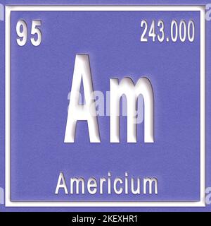 Elemento chimico dell'americio, segno con numero atomico e peso atomico, elemento Tavola periodica Foto Stock