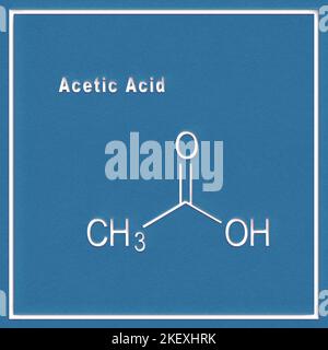 Acido acetico, formula chimica strutturale su sfondo bianco Foto Stock