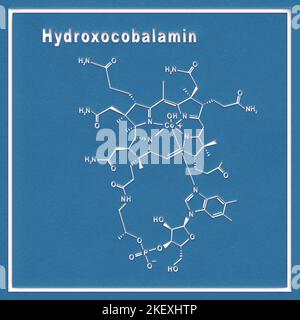 Idrossicobalamina vitamina B12, formula chimica strutturale su sfondo bianco Foto Stock