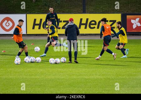 Oeiras, Portogallo. 14th Nov 2022. I giocatori del Portogallo hanno visto in azione durante la sessione di allenamento al campo di allenamento Cidade do Futebol. La squadra di calcio portoghese si allena per la prima volta prima di partecipare alla Coppa del mondo FIFA 2022, che inizierà il 20th novembre. Credit: SOPA Images Limited/Alamy Live News Foto Stock