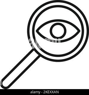 Icona lente di ingrandimento vettoriale contorno. Esame degli occhi. Clinica ottica Illustrazione Vettoriale