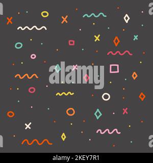 Uno sfondo grigio con figure divertenti e luminose Illustrazione Vettoriale