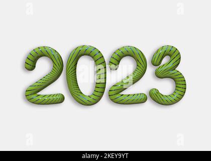 2023 3D palloncini verdi e dorati realistici su sfondo nero. Buon Natale e Felice Capodanno 2023. rendering 3d Foto Stock