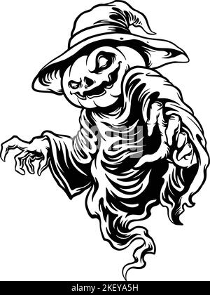 Creepy Pumpkin Witch Silhouette vettoriale illustrazioni per il tuo logo di lavoro, t-shirt merchandise, adesivi e disegni di etichette, poster, biglietti d'auguri Illustrazione Vettoriale