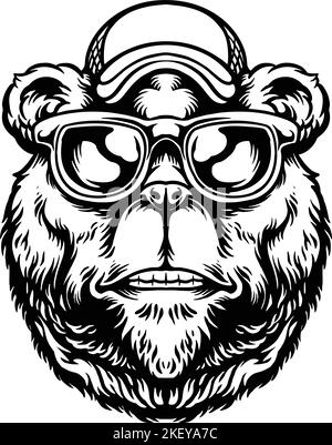 Funky Bear trendy contorno Clipart illustrazioni vettoriali per il vostro logo di lavoro, merchandise t-shirt, adesivi e disegni di etichette, poster, biglietti d'auguri adv Illustrazione Vettoriale