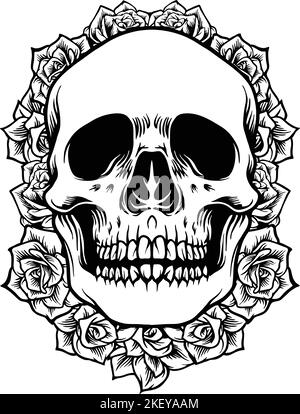 Testa del cranio con sfondo rosa Silhouette vettoriale illustrazioni per il tuo logo di lavoro, t-shirt merchandise, adesivi e disegni di etichette, poster Illustrazione Vettoriale