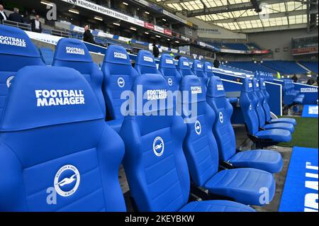 All'interno dell'Amex Stadium durante la partita della Premier League tra Brighton & Hove Albion e Aston Villa all'American Express Community Stadium , Brighton , Regno Unito - 13th novembre 2022 Foto Simon Dack/Telephoto Images. Solo per uso editoriale. Nessun merchandising. Per le immagini di calcio si applicano le restrizioni di fa e Premier League inc. Nessun utilizzo di Internet/cellulare senza licenza FAPL - per i dettagli contattare Football Dataco Foto Stock