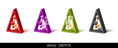 Set di alberi di Natale 3D rendere collezione di triangoli a forma di palline all'interno Illustrazione Vettoriale