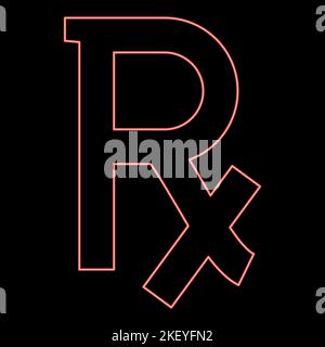 Neon rx symbol prescription red color vettoriale illustration image flat style light Illustrazione Vettoriale