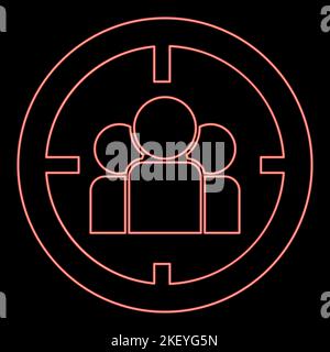 Neon persone in target o target di pubblico rosso colore vettore illustrazione immagine piatto stile luce Illustrazione Vettoriale