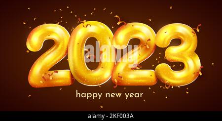 Felice anno nuovo 2022. Holiday Golden Metallic Numbers 2023 confetti. Poster o banner festivo. Illustrazione vettoriale Illustrazione Vettoriale