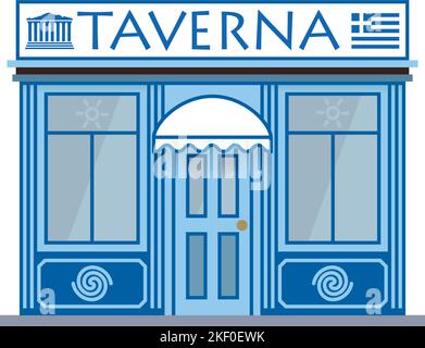 Ristorante greco isolato dal design piatto. Illustrazione carina del vettore della costruzione della taverna Illustrazione Vettoriale