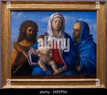 Madonna col Bambino con Giovanni Battista e Santa Elisabetta di Giovanni Bellini, tra il 1490 e il 1500, Museo Städel, Francoforte, Germania Foto Stock