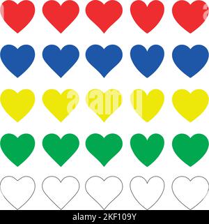 le icone del cuore impostano il vettore multicolore, il cuore di scepe impostato su sfondo trasparente Illustrazione Vettoriale