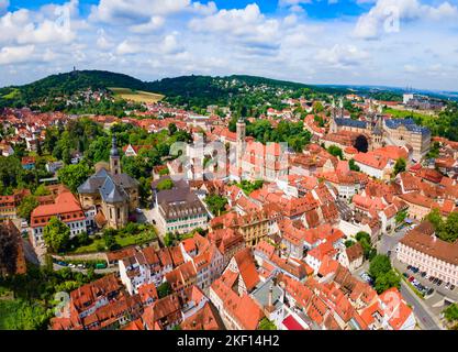 Chiesa di Santo Stefano, Parrocchiale di nostra Signora e Cattedrale di Bamberga vista panoramica aerea. Bamberg è una città sul fiume Regnitz, nell'alta Franconia, Foto Stock