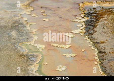 Black Sand Geyser Basin inverno - formazioni batteriche, Yellowstone National Park, Wyoming, USA Foto Stock