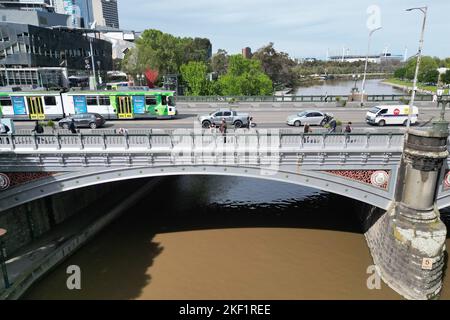 Vista aerea di Princes Bridge, Swanston Street, Melbourne Foto Stock