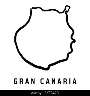 Mappa dell'isola di Gran Canaria (Grand Canary) contorni semplici. Mappa di stile semplificata disegnata a mano da vettori. Illustrazione Vettoriale