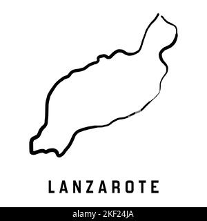 Mappa dell'isola di Lanzarote contorno semplice. Mappa di stile semplificata disegnata a mano da vettori. Illustrazione Vettoriale